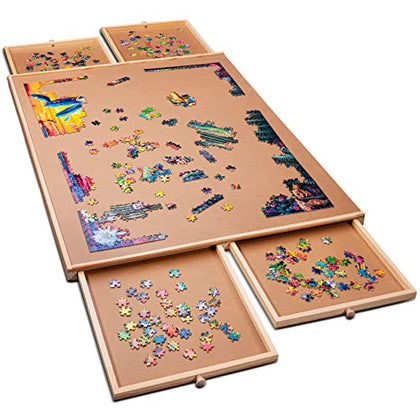1000 Piece Wooden Jigsaw Puzzle Table - 4 Drawers, Puzzle Board | 22 1/4 x 30