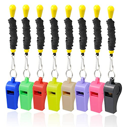 AMBITIONJUMP Whistle 8 Pack Plastic Whistles for Adults, Sports Whistle Bulk for Coach, Referee, Teachers, Lifeguard, School, Soccer, Emergency(Multicolor)
