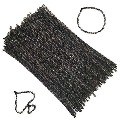 Carykon 200 PCS Glitter Tinsel Creative Arts Stems Pipe Cleaners-12 Inch (Black)