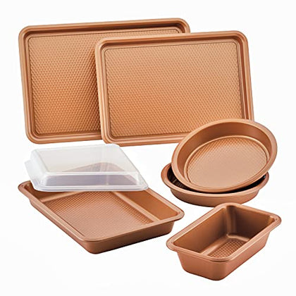 Ayesha Curry Kitchenware Bakeware Nonstick Baking Cookie, Loaf, Cake Pan Set, 7-Piece, Copper