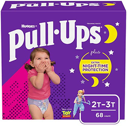 Pull-Ups Girls' Nighttime Potty Training Pants, Training Underwear, 2T-3T (16-34 lbs), 68 Ct
