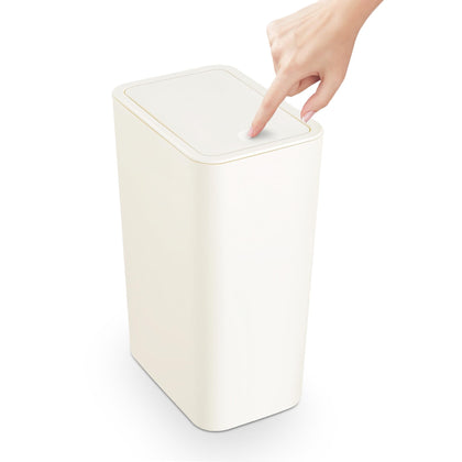TrashAid Bathroom Trash Can with Lid, 2.6 Gallon / 10 Liter Small Garbage Can with Press Top Lid, Plastic Wastebasket with Pop-up Lid for Toilet, Office, Bedroom, Living Room, White