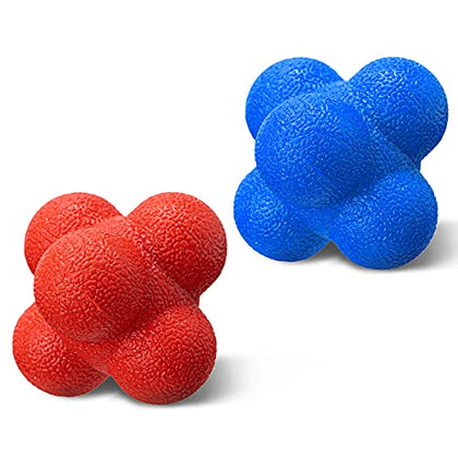 PSG.LGD Hexagonal Reaction Ball High Density Rubber Foam Bounce for Agility Reflex and Coordination Training (2 Pack Blue and Red)
