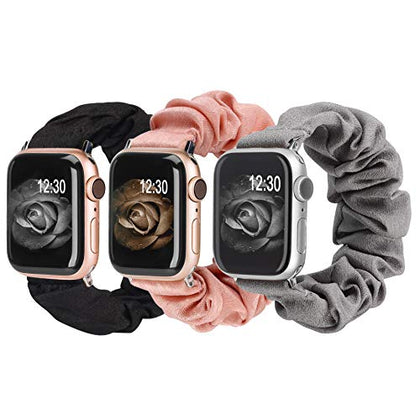 TOYOUTHS 3 Packs Compatible with Apple Watch Band Scrunchies 41mm 40mm 38mm Cloth Soft Pattern Printed Fabric Wristband Bracelet Women IWatch Elastic Scrunchy Bands Series SE 9 8 7 6 5 4 3 2 1, S/M