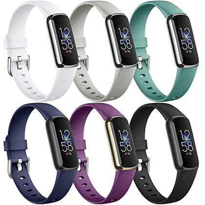 Maledan 6 Pack Bands Compatible with Fitbit Luxe Bands, Soft Silicone Replacement Wristband Compatible for Fitbit Luxe Band, Flexible Waterproof Sport Watch Strap for Women Men Small
