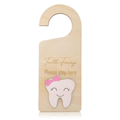 Cute Wooden Tooth Fairy Door Hanger with Money Holder, Comforting Kids with Lost Tooth, Encourage Gift for Boys Girls, Kids Room Pick up Box Sign Decor