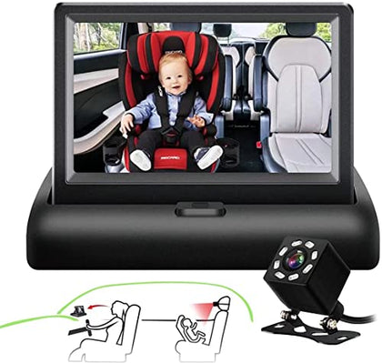 Baby Car Camera ,SAMFIWI Baby Car Mirror Safety Car Seat Mirror Camera and Monitor with Infrared Night Vision Best Baby Monitor and Camera for Baby Car Seat Rear Facing