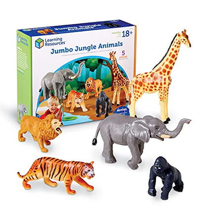 Learning Resources Jumbo Jungle Animals, Animal Toys for Kids, Safari Animals, 5 Pieces, Ages 18 months+