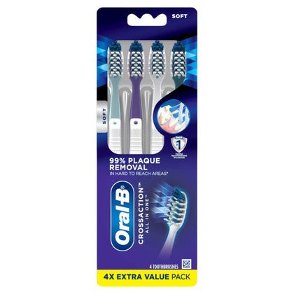 Oral-B CrossAction All In One Toothbrush, Soft, Deep Plaque Removal, 4 count