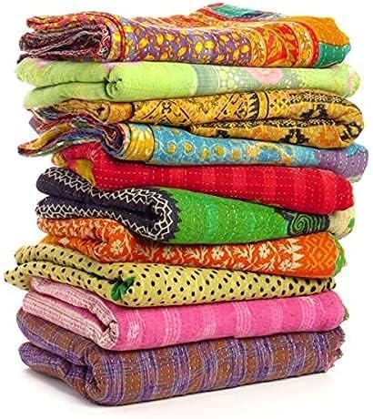 DIYANA IMPEX Wholesale Mix lot Tribal Kantha Quilts Reversible Vintage Cotton Bedspread Sari Throw Old Assorted Patches Bed Cover Rally (1)