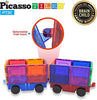 PicassoTiles 2 Piece Car Truck Construction Kit Toy Set Vehicle Educational Building Tile Magnetic Blocks Puzzle Magnets Toys with Re-Enforced Hitch and Long Bed for Girls Boys Toddler Ages 3+