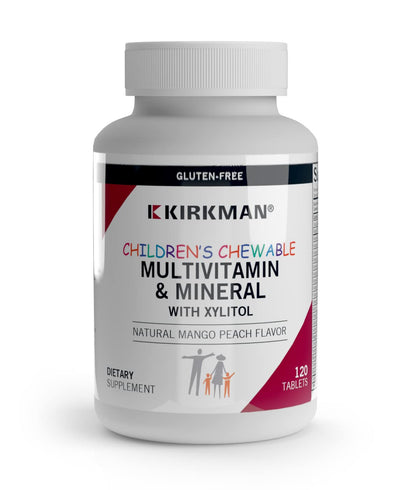 Kirkman - Children's Chewable Multivitamin & Mineral - 120 Tablets - Potent Broad-Spectrum Vitamin/Mineral Supplement - With Xylitol - Natural Mango Peach Flavor