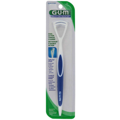 GUM Tongue Cleaner - Dual Action Soft Bristled Tongue Brush with Tongue Scraper for Better Oral Hygiene - Bad Breath Treatment (6pk)