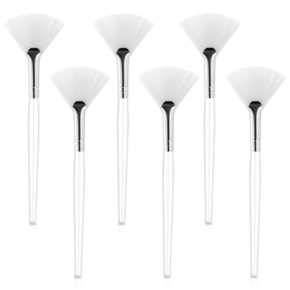 6 Pieces Fan Brushes Soft Facial Applicator Brushes Fan Mask Brushes Makeup Brushes Cosmetic Tools with Handle Cosmetic Makeup Applicator Tools for Mud Cream (White Hair)
