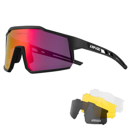 KAPVOE Polarized Cycling Glasses with 4 Interchangeable Lenses TR90 Sports Sunglasses Women Men Running MTB Bike Bicycle Accessories 01 Red Black