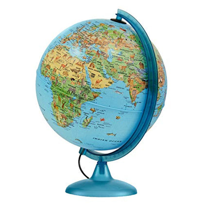 Waypoint Geographic Safari Explorer Animals Globe, World Globe, Illuminated Desktop Globe with Blue Physical Earth and 100s of Illustrated Animals