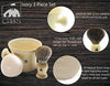 G.B.S Heavy Duty Ceramic Ivory Shaving Set - Mug with Knob Handle, Faux Ivory Handle Shaving Brush and Natural Shave Soap