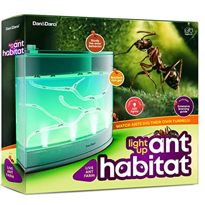 Light-up Ant Farm Terrarium Kit for Kids - LED Habitat for Live Ants with Nutrient Rich Gel - Watch Ants Dig Their Own Tunnels - Nature Learning, Science Toys, Experiment Gift for Boys & Girls