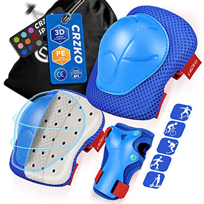 Kids/Teenager Protective Gear, 3-15 Years Knee Pads and Elbow Pads 6 in 1 Set with Wrist Guard and Adjustable Strap for Rollerblading Skateboard Cycling Skating Bike Scooter