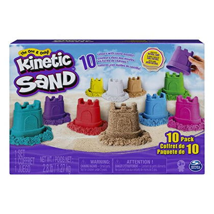 Kinetic Sand, 10-Color Pack Castle Containers, Colored Sand for Christmas Stocking Stuffers, Party Favors, Goodie Bags, Sensory Toys, Ages 3+