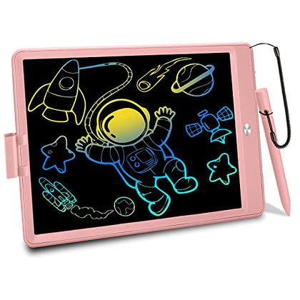 FLUESTON LCD Writing Tablet, Doodle Board Toys Gifts for 3-8 Year Old Girls Boys, 10 Inch Colorful Electronic Board Drawing Pad for Kids, Gifts for Toddler Educational Learning Travel Birthday, Pink