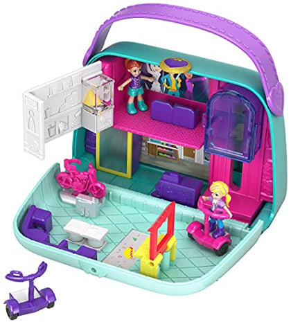Polly Pocket 2-In-1 Playset, Travel Toy with 2 Micro Dolls & Surprise Accessories, Pocket World Mini Mall Escape Purse Compact