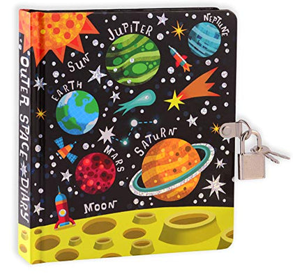 MOLLYBEE KIDS Outer Space Lock and Key Diary for Boys and Girls, 208 Lined Pages