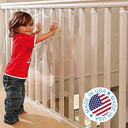 Kidkusion Indoor/Outdoor Banister Guard | Made in USA | Clear | 15' L x 33