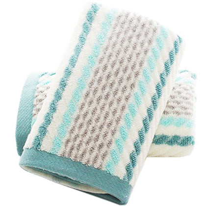Pidada Hand Towels Set of 2 Striped Pattern 100% Cotton Soft Absorbent Decorative Towel for Bathroom 13.4 x 29.5 Inch (Green)