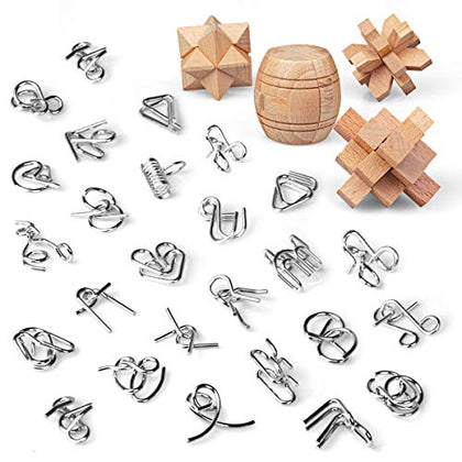 CUDNY Brain Teaser Puzzles 3D Unlock Interlock Assorted, Wooden and Metal Puzzles IQ Logic Puzzle for Adults and Kids Jigsaw Mind Puzzles Educational