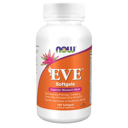 NOW Supplements, Eve Women's Multivitamin with Evening Primrose, Cranberry, Green Tea, Horsetail Silica & CoQ10, 180 Softgels