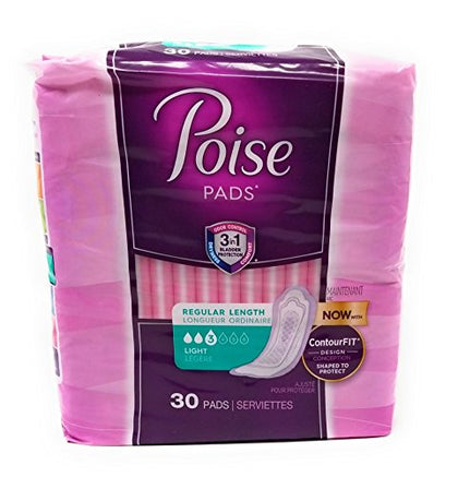 Poise Ultra Thins Light Absorbency Pads, 30 Count (Pack of 2)