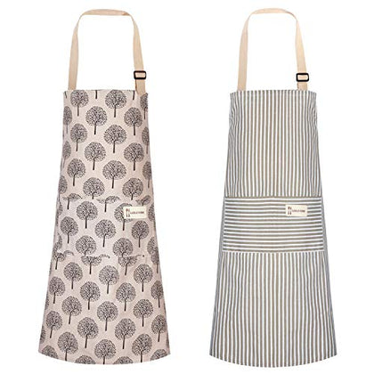 Syhood 2 Pieces Linen Cooking Kitchen Apron for Women and Men Kitchen Bib Apron with Pocket Adjustable Soft Chef Apron
