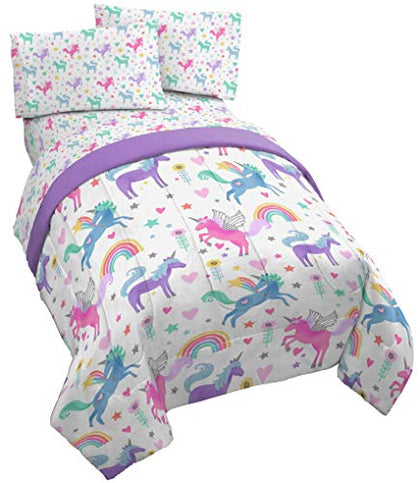 Jay Franco Unicorn Rainbow 4 Piece Twin Bed Set - Includes Comforter & Sheet Set - Super Soft Fade Resistant Microfiber