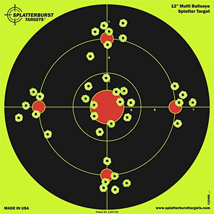Splatterburst Targets - 12 inch Multi-Bullseye Splatter Target - Easily See Your Shots Burst Bright Fluorescent Yellow Upon Impact - Made in USA (10 Pack)