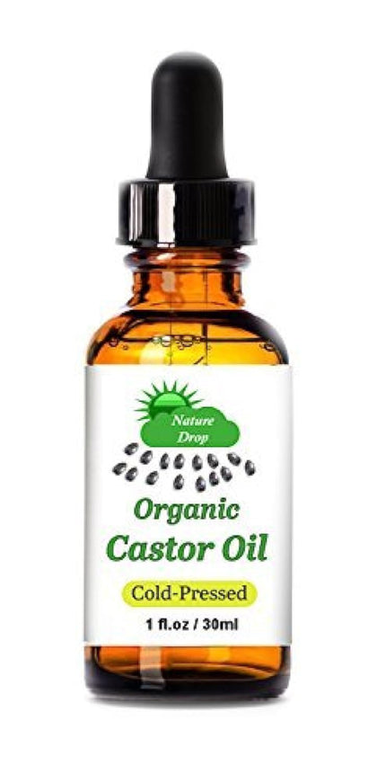 Nature Drop Organic Castor Oil,1 oz - 100% USDA Certified Pure Cold Pressed Hexane free - Best oil Growth For Eyelashes, Hair, Eyebrows, Face and Skin, Triple Filtered, Great for Acne