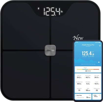 iHealth Nexus PRO Digital Bathroom Scale with Smart Bluetooth APP to Monitor Body Weight, Body Fat Scale,BMI,Muscle Mass,Composition Health Analyzer- Weighing Up to 400lb for People - Black
