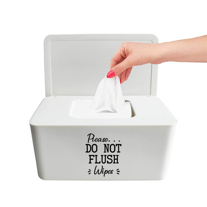 Moorfowl Baby Wipes Dispenser for Bathroom,Please DO NOT Flush Wipes Container Holder White,Upgarde Size (8.2L x 4.9W x 3.9H inches) Wipes Box Dispenser for Septic System or Septic Tank