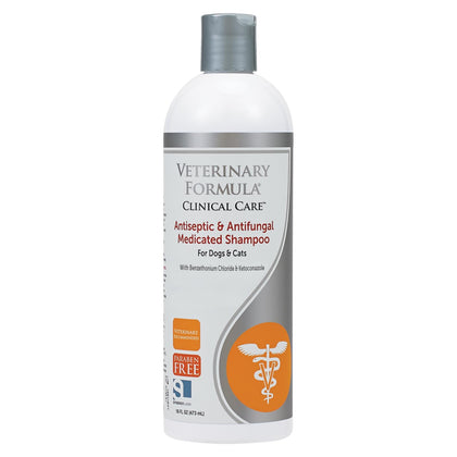Veterinary Formula Clinical Care Antiseptic and Antifungal Medicated Shampoo for Dogs & Cats, 16oz - Helps Alleviate Scaly, Greasy, red Skin - Paraben, Dye, Soap-Free