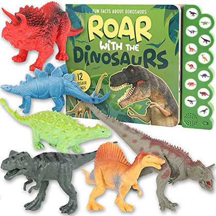 Toy Pal Dinosaur Toys for Kids 3-5 - Interactive Dinosaur Book with Sound + 12 Realistic Dinosaur Figures - Fun and Educational Dinosaur Toys for Boys and Girls 2 3 4 5 Year Old
