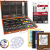 U.S. Art Supply 102-Piece Deluxe Art Creativity Set with Wooden Case - Artist Painting, Sketching and Drawing Set, 24 Watercolor Paint Colors, 17 Brushes, 24 Colored Pencils, Sketch & Painting Pads