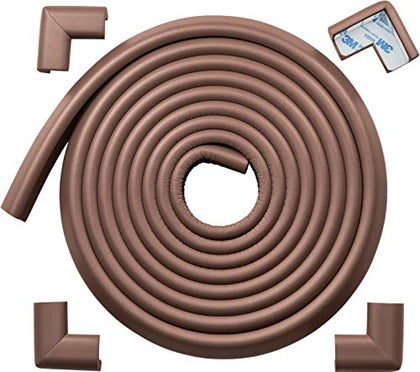 RovingCove Edge Corner Protector Baby Proofing (Large 15ft Edge 4 Corners) - Hefty-Fit Heavy-Duty, Soft NBR Rubber Foam, Furniture Fireplace Safety Corner Edge Bumper Guard, 3M Adhesive, Coffee Brown