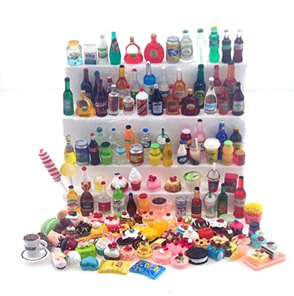 Nuanmu Miniature Drink Bottles Snacks Food Cake Dollhouse Decorations Pretend Play Kitchen Game Party Toys (20 Foods Random)