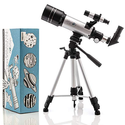 SkySpy Telescope - Beginner 70mm Refractor Telescope with Finder Scope & Tripod - Portable Glass with 3 Magnification Eyepieces - Starter Astronomy Kit for Kids & Adults - Educational Science Gear