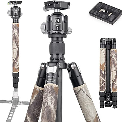 Carbon Fiber Tripod-RT75CM Super Professional Tripod Monopod Heavy Duty Compact Stand Support with 44mm/1.73in Low Gravity Center 360°Panoramic ballhead for Digital DSLR Camera, max Load 20kg/44lb