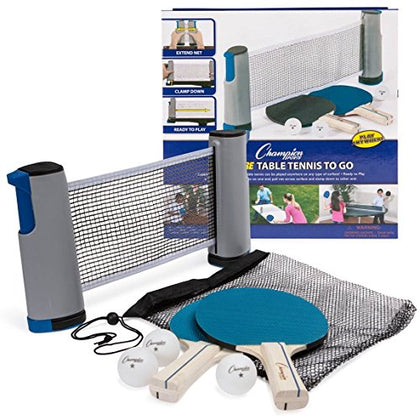 Champion Sports Anywhere Table Tennis: Ping Pong Paddles, Balls, and Portable Net & Post Set To Go, 10.1