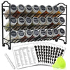 SWOMMOLY Spice Rack Organizer with 24 Empty Round Spice Jars, 396 Spice Labels with Chalk Marker and Funnel Complete Set, Spice Rack Organizer for Cabinet, Pantry, Countertop or Wall Mount, Black