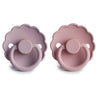 FRIGG Daisy Natural Rubber Baby Pacifier | Made in Denmark | BPA-Free (Baby Pink/Soft Lilac, 6-18 Months) 2-Pack