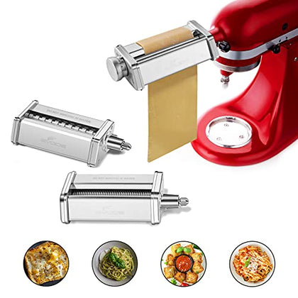 Pasta Attachment for KitchenAid Stand Mixer Included Pasta Sheet Roller, Spaghetti Cutter and Fettuccine Cutter Pasta Maker Stainless Steel Accessories 3Pcs by Gvode