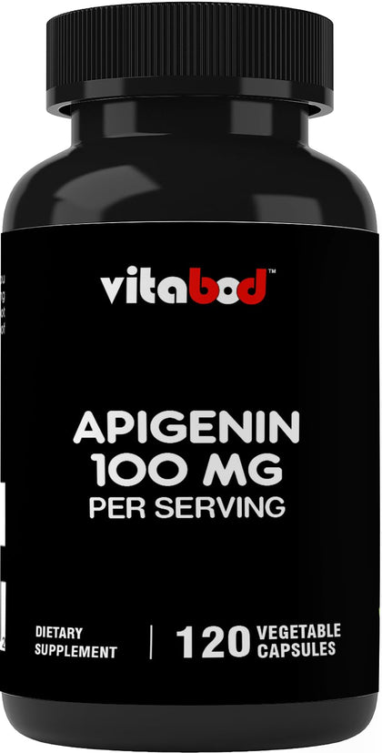 Vitabod Apigenin 100mg per Serving - 120 Vegetable Capsules - Raw Plant Extract from Chamomile Flower - Non Habit Forming - Active Bioflavonoids & Antioxidants